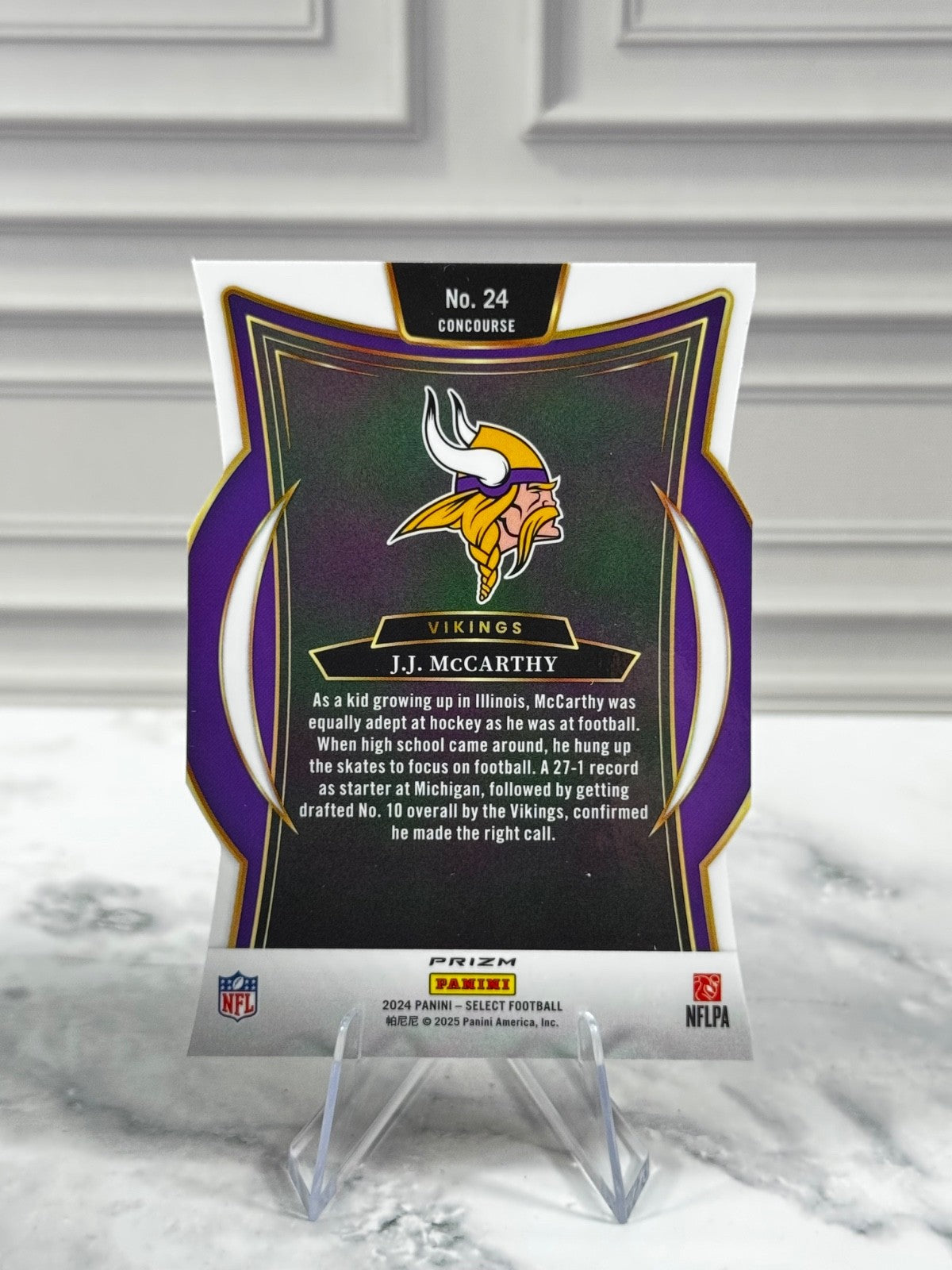 2024 Panini Select - Concourse J.J. McCarthy #24 Silver Prizm Die-Cut (RC)
