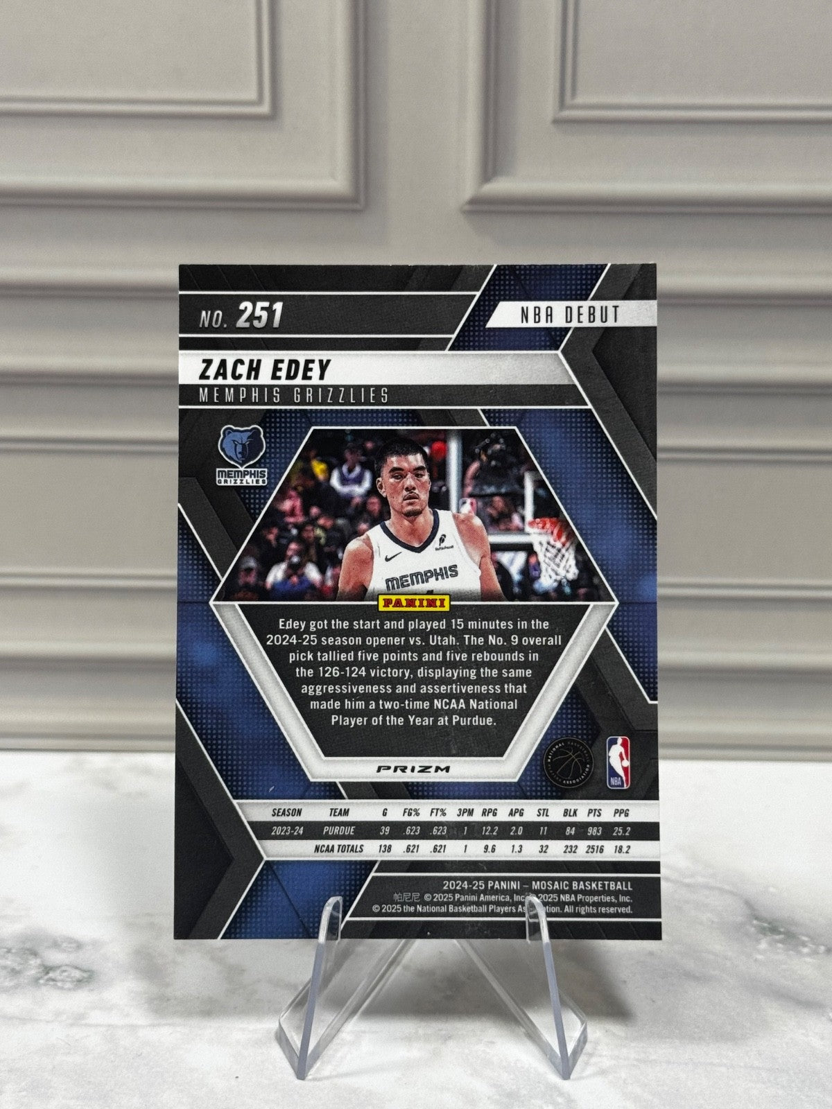 2024-25 Panini Mosaic - NBA Debut Zach Edey #251 Reactive Yellow Prizm (RC)
