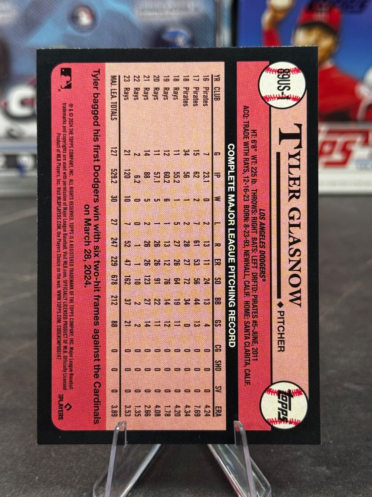 2024 Topps Update Series - 1989 Topps Baseball Tyler Glasnow #89US-1