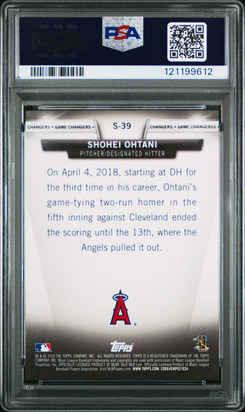 2018 TOPPS UPDATE SALUTE #S-39 SHOHEI OHTANI ROOKIE (RC) PSA 8