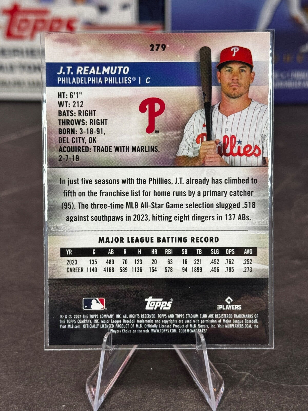 2024 Topps Stadium Club - J.T. Realmuto Black and White #279