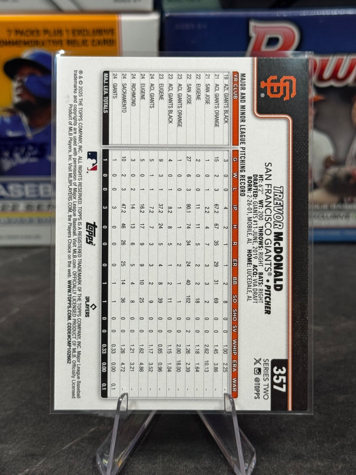 2025 Topps Series 2 - #357 Trevor McDonald ROOKIE (RC) Rainbow Foil GIANTS