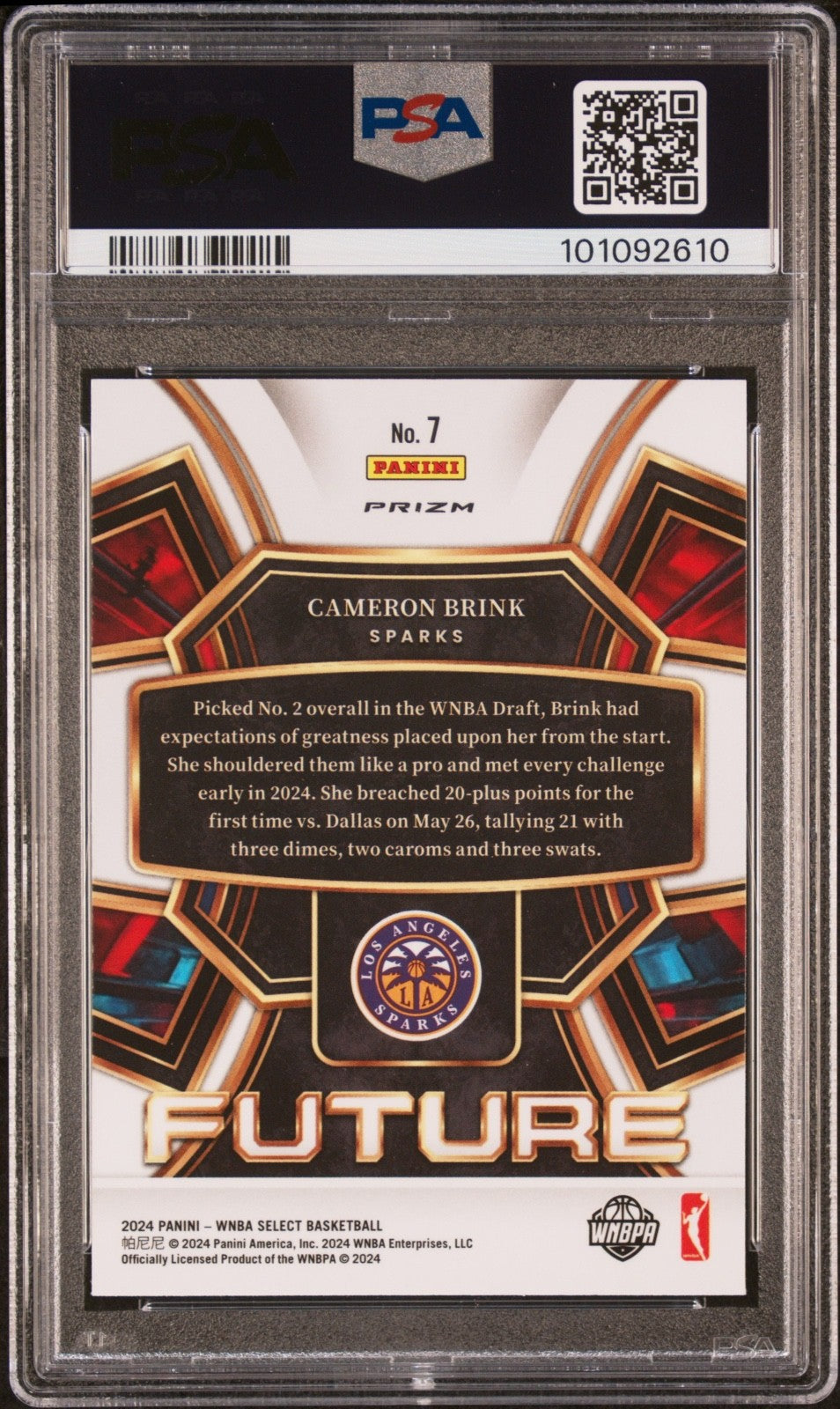 2024 PANINI SELECT WNBA SELECT FUTURE FLASH #7 CAMERON BRINK ROOKIE RC PSA 10