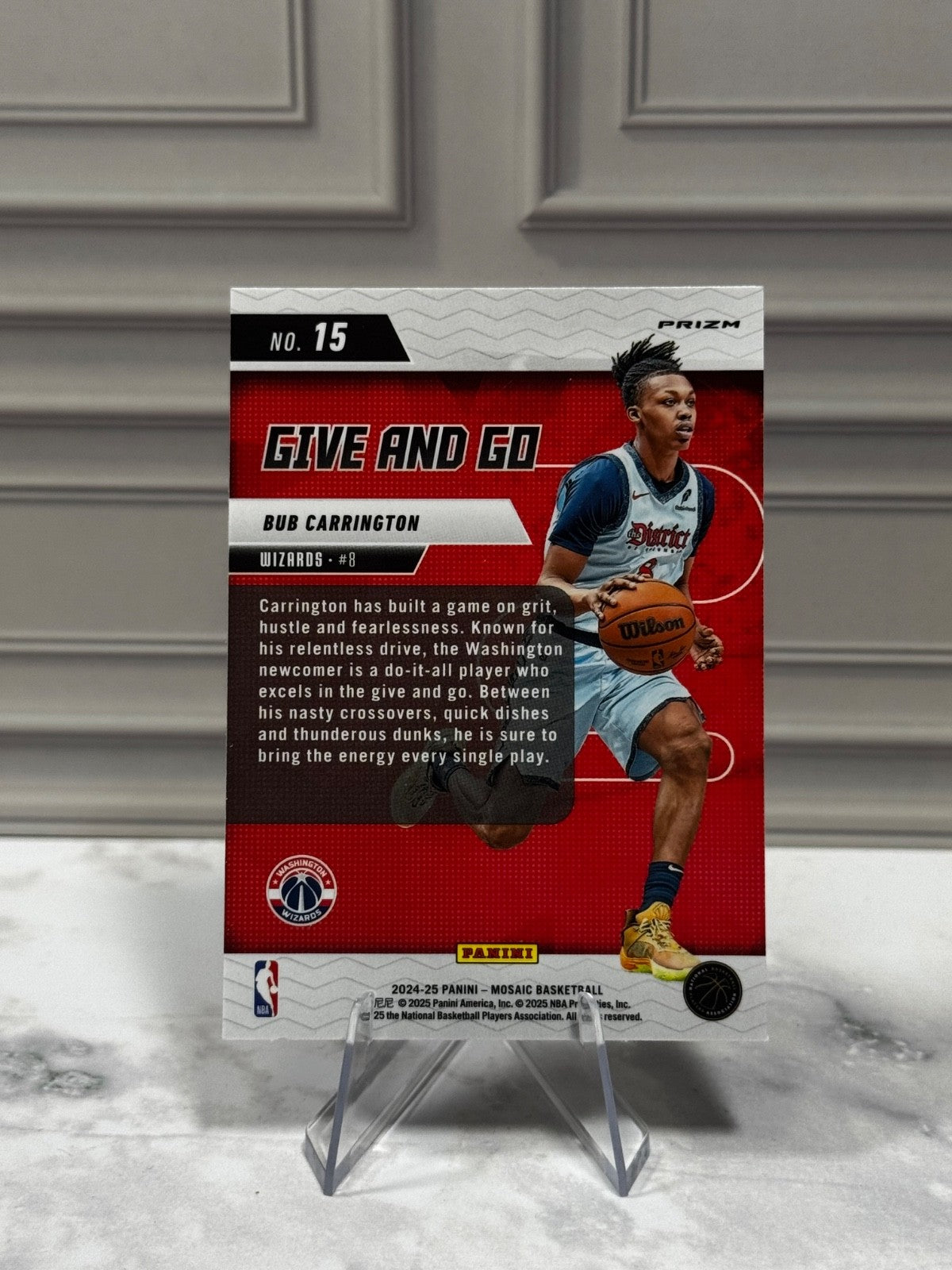 2024-25 Panini Mosaic - Rookies Bub Carrington #206 Red Mosaic Prizm (RC)