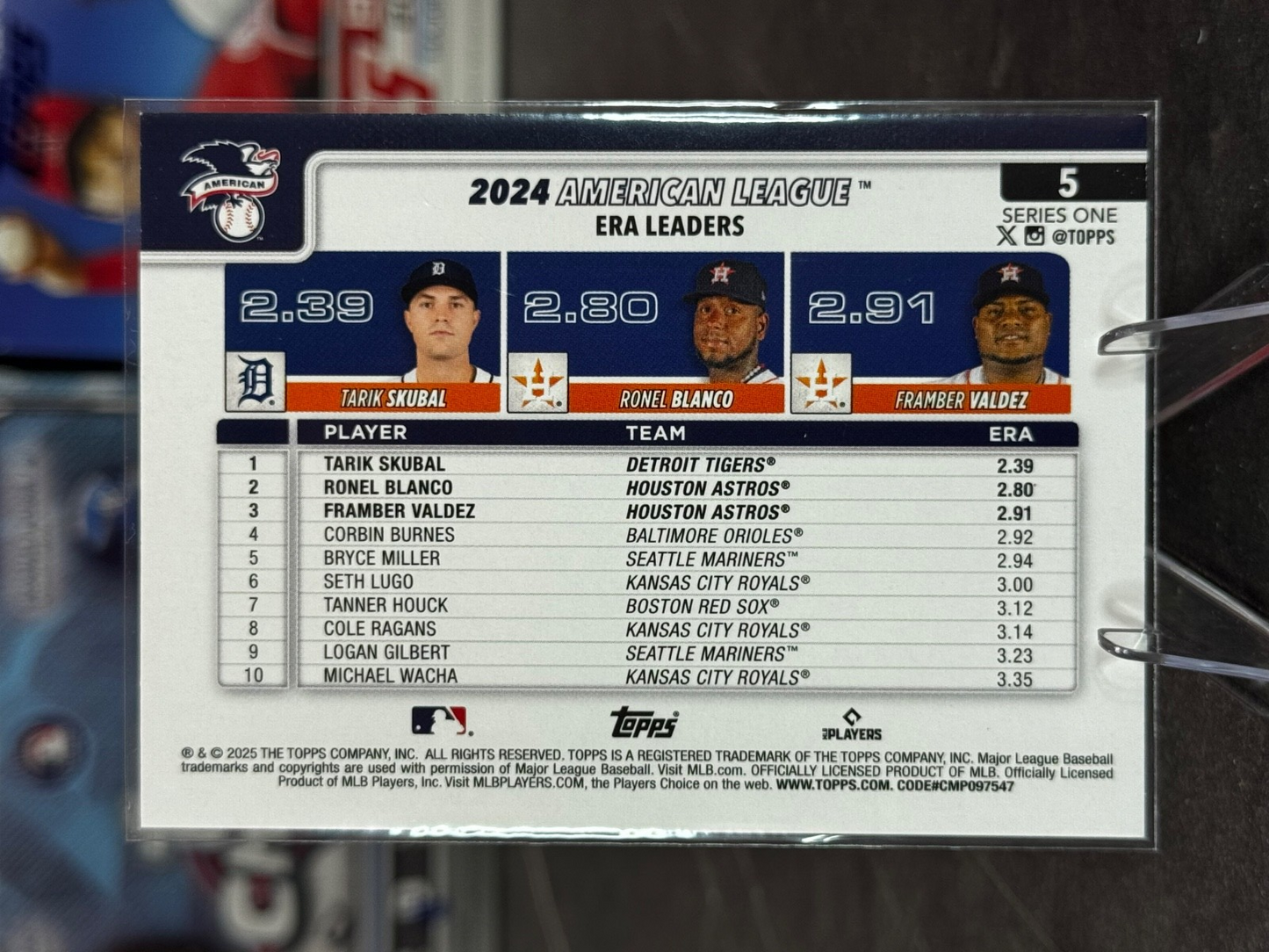 2025 Topps Series 1 - AL ERA Leaders Rainbow Foil #5 Tarik Skubal Blanco Valdez