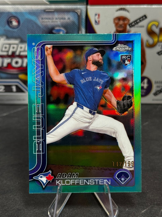 2025 Topps Chrome - #47 Adam Kloffenstein Rookie Aqua Refractor /199 (RC)