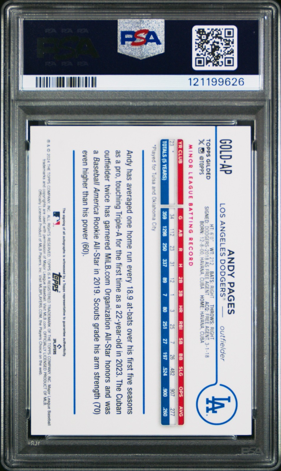 2024 TOPPS GILDED COLLECTION GOLD VARIATION AUTO ANDY PAGES ROOKIE /199 PSA 9