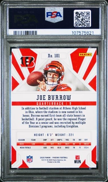 2020 PANINI PHOENIX FIRE BURST #101 JOE BURROW ROOKIE RC PSA 9