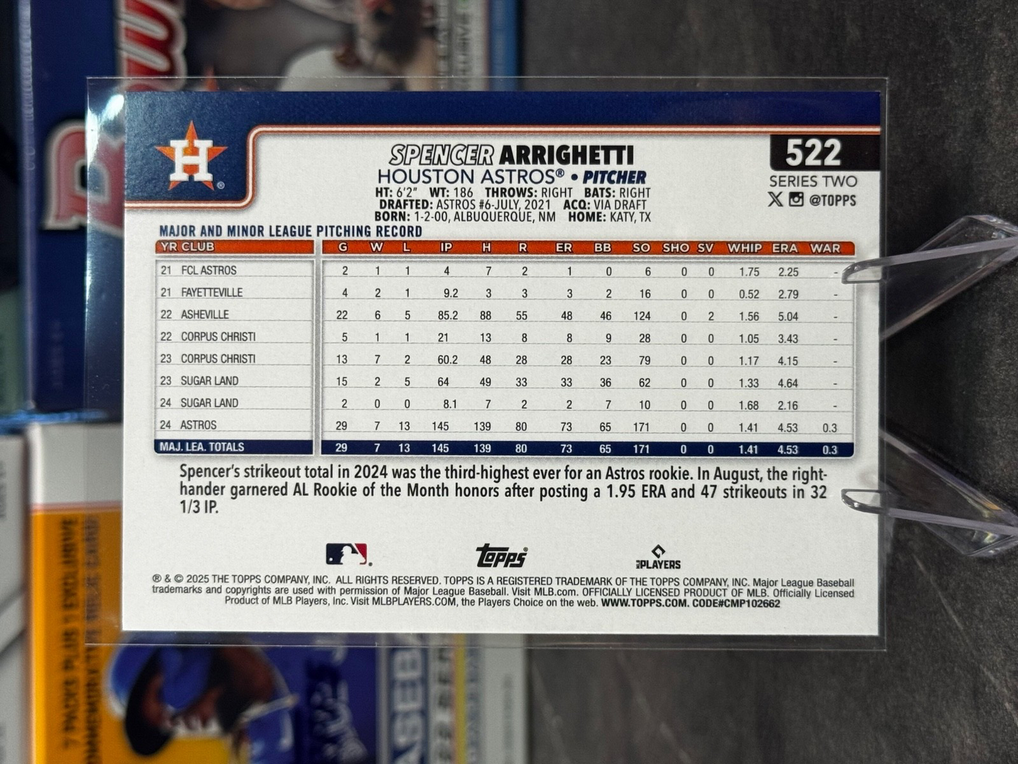 2025 Topps Series 2 - #522 Spencer Arrighetti Rainbow Foil ASTROS