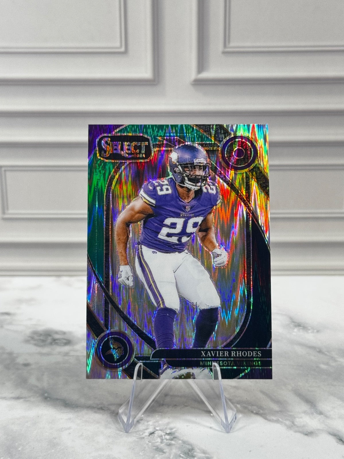 2024 Panini Select - Club Level Xavier Rhodes #201 Red & Yellow Shock Prizm