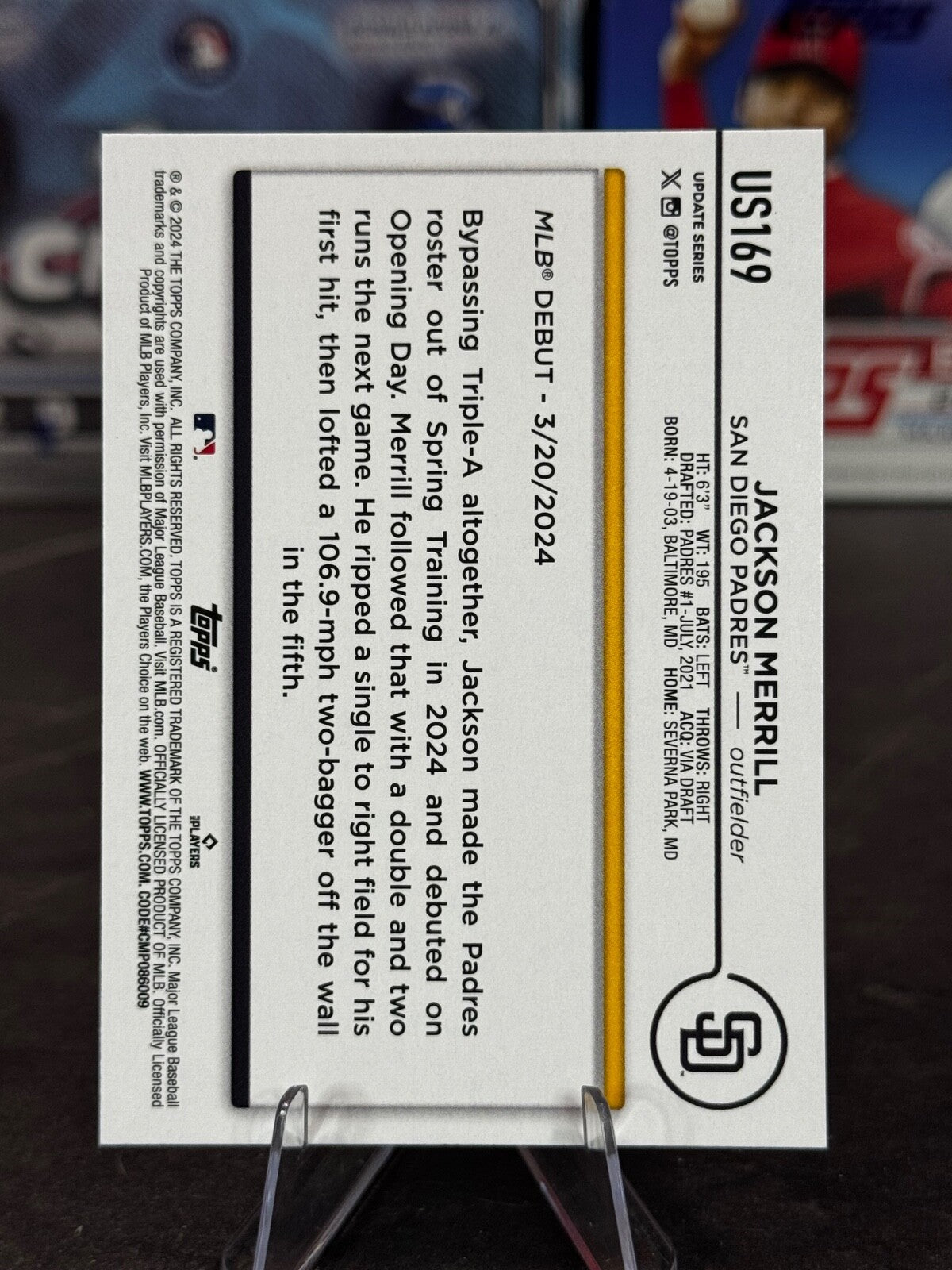 2024 Topps Update Series - Rookie Debut Jackson Merrill #US169 (RC)