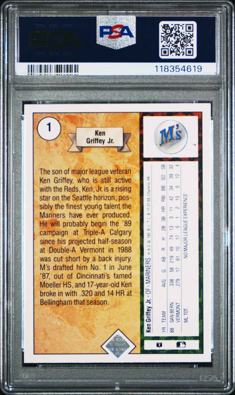 1989 UPPER DECK #1 KEN GRIFFEY JR. STAR ROOKIE PSA 9