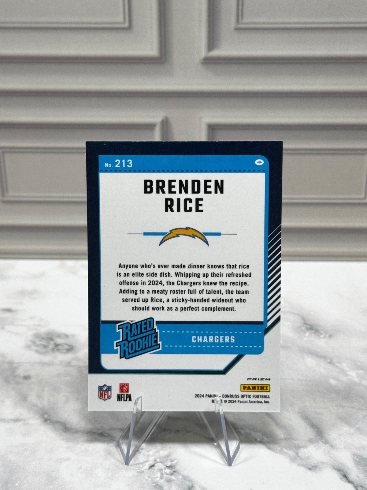 2024 Panini Donruss Optic - Rated Rookie Brenden Rice #213 Holo Prizm (RC)