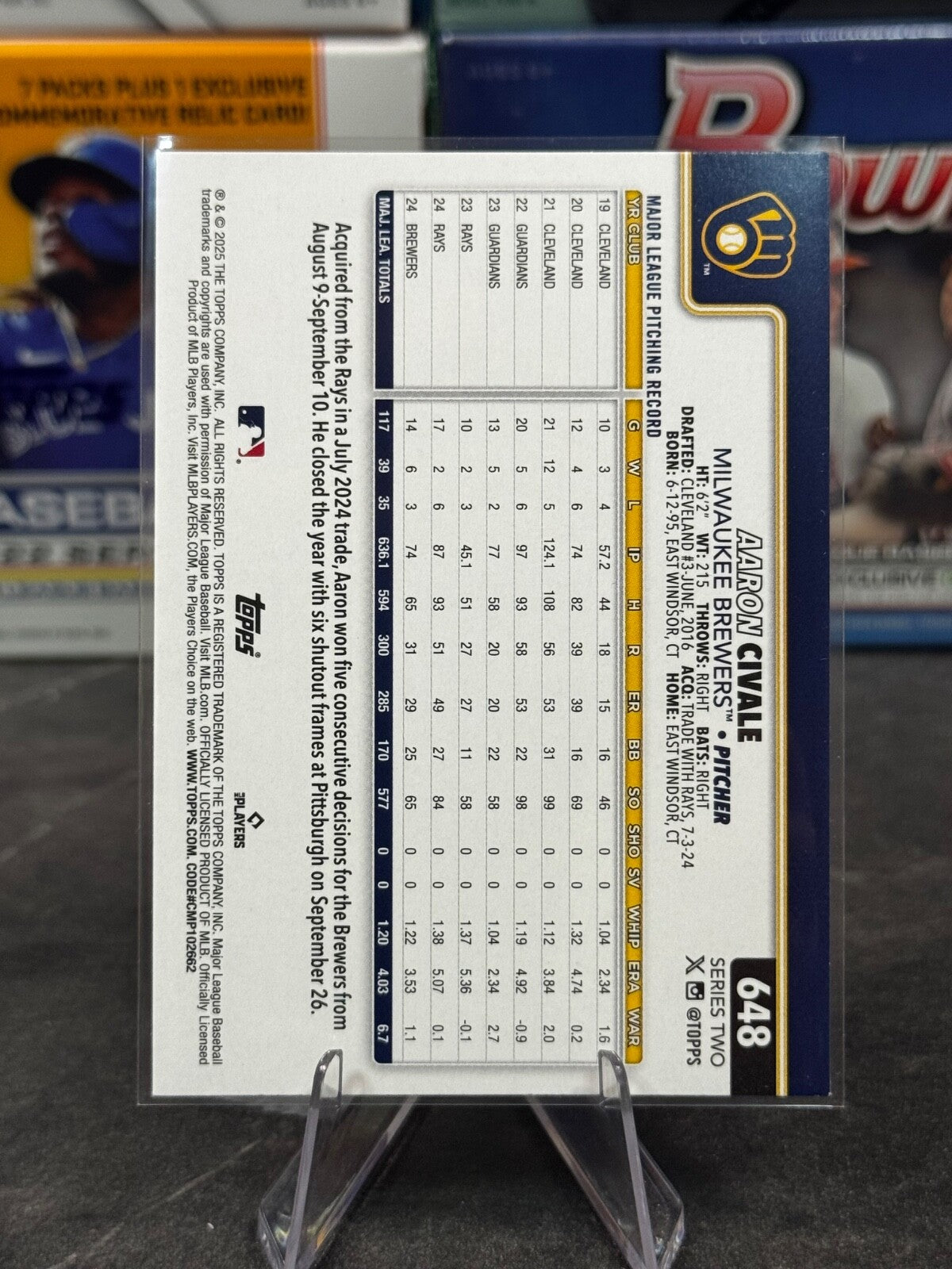 2025 Topps Series 2 - #648 Aaron Civale Rainbow Foil BREWERS