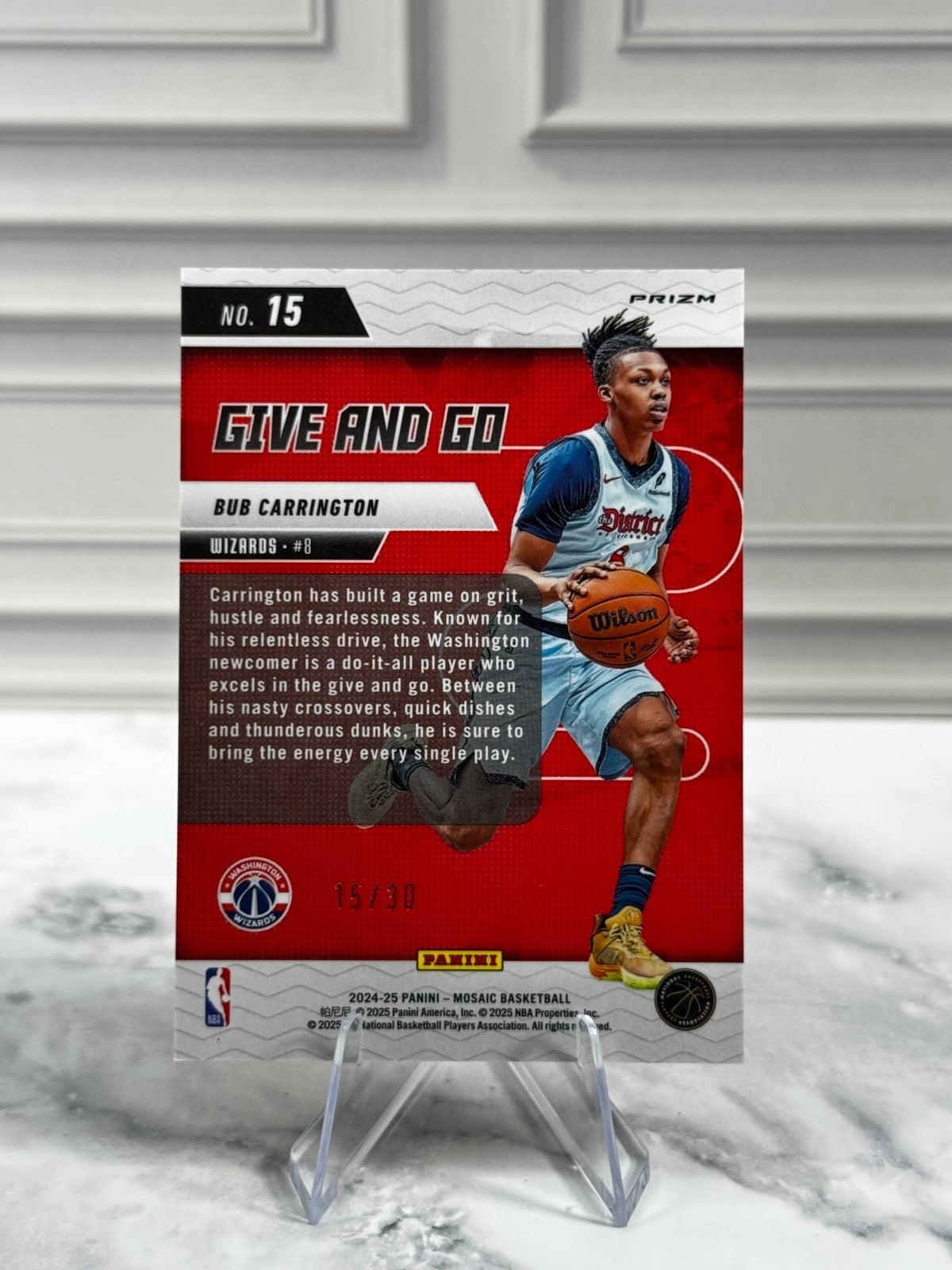2024-25 Panini Mosaic - Bub Carrington Give & Go Red/Blue Flourescent /30 (RC)