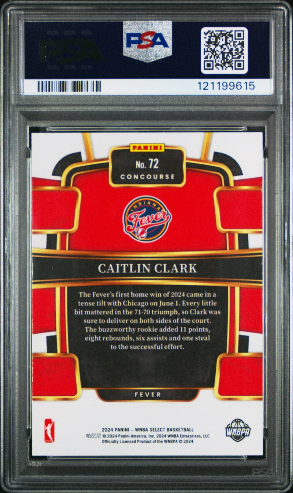 2024 PANINI SELECT WNBA #72 CAITLIN CLARK ROOKIE (RC) PSA 9