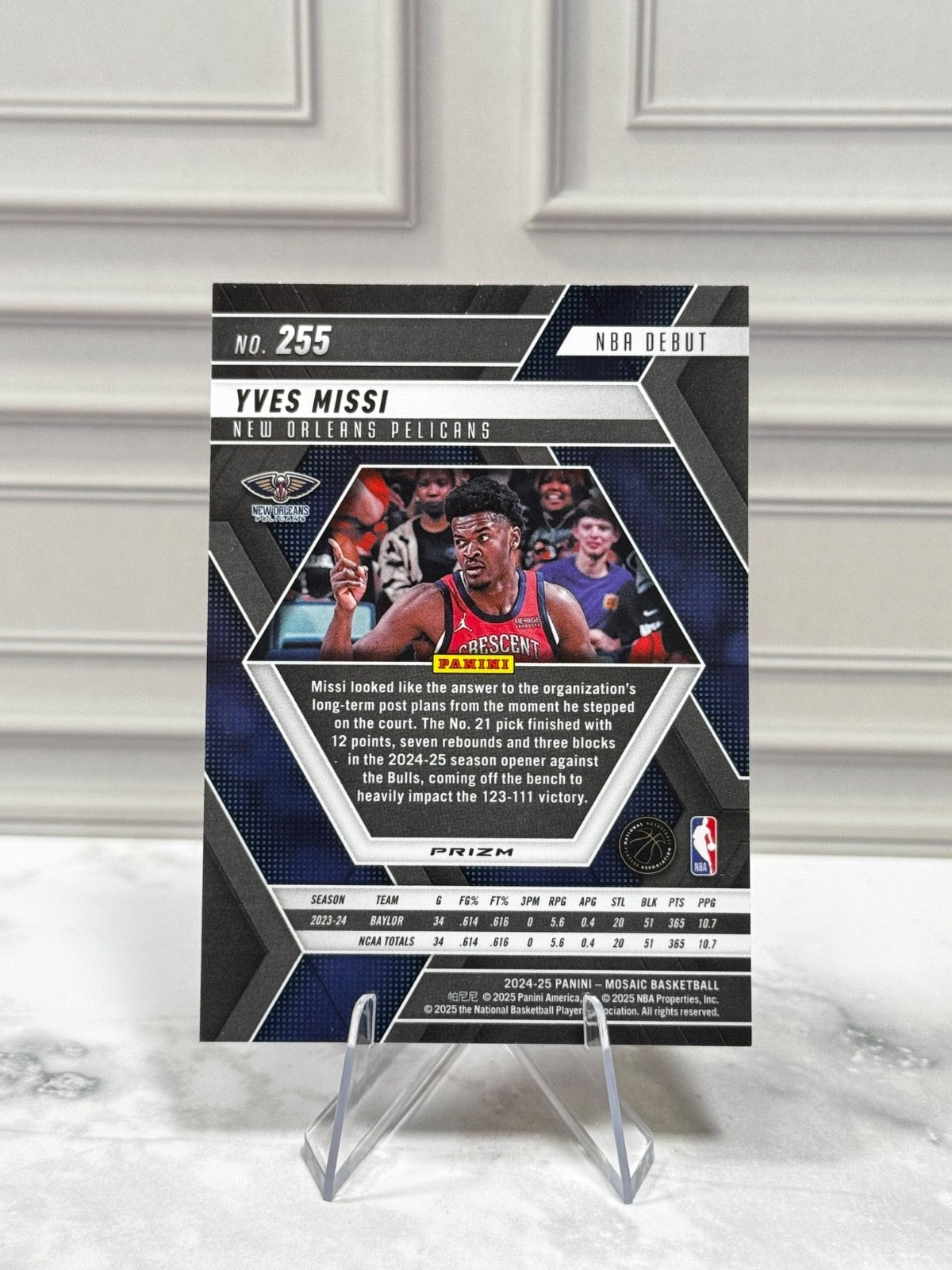 2024-25 Panini Mosaic - NBA Debut Yves Missi #255 Reactive Yellow Prizm (RC)