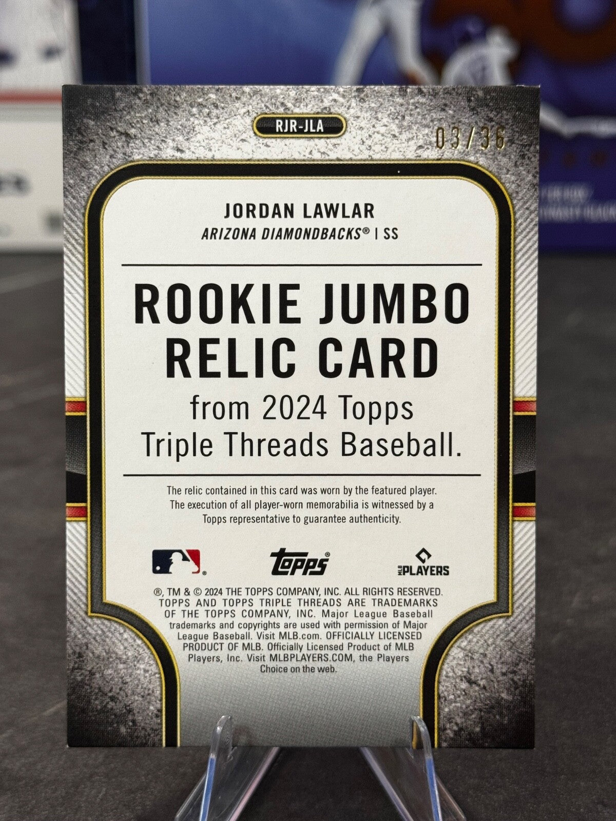 2024 Topps Triple Threads - Jordan Lawlar /36 Purple Rookie Jumbo Relic #RJR-JLA