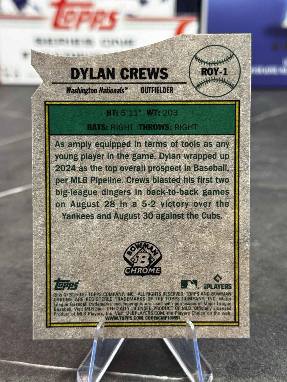 2025 Bowman Rookie of the Year Favorites - #ROY-1 Dylan Crews Nationals RC