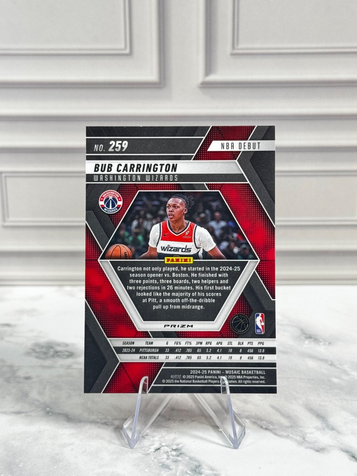 2024-25 Panini Mosaic - NBA Debut Bub Carrington #259 Reactive Yellow Prizm (RC)