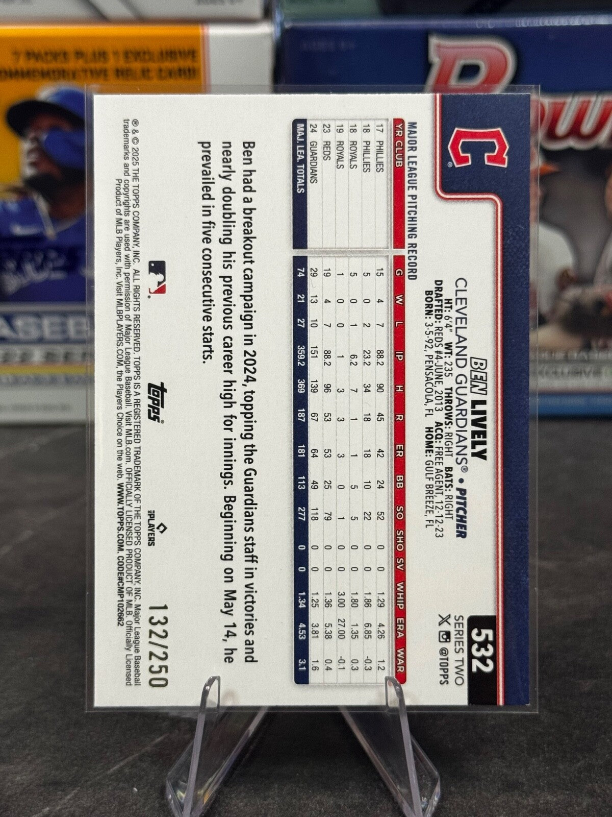 2025 Topps Series 2 - #532 Ben Lively Purple Foil /250 GUARDIANS