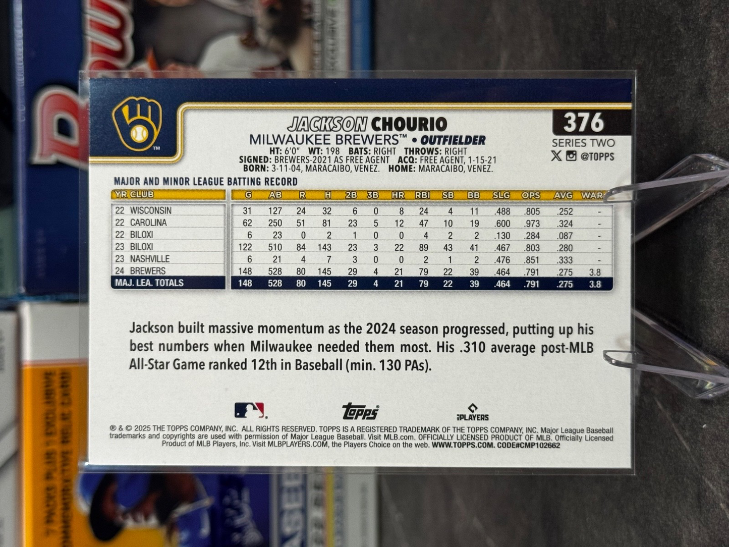 2025 Topps Series 2 - #Jackson Courio Rookie Cup Rainbow Foil BREWERS