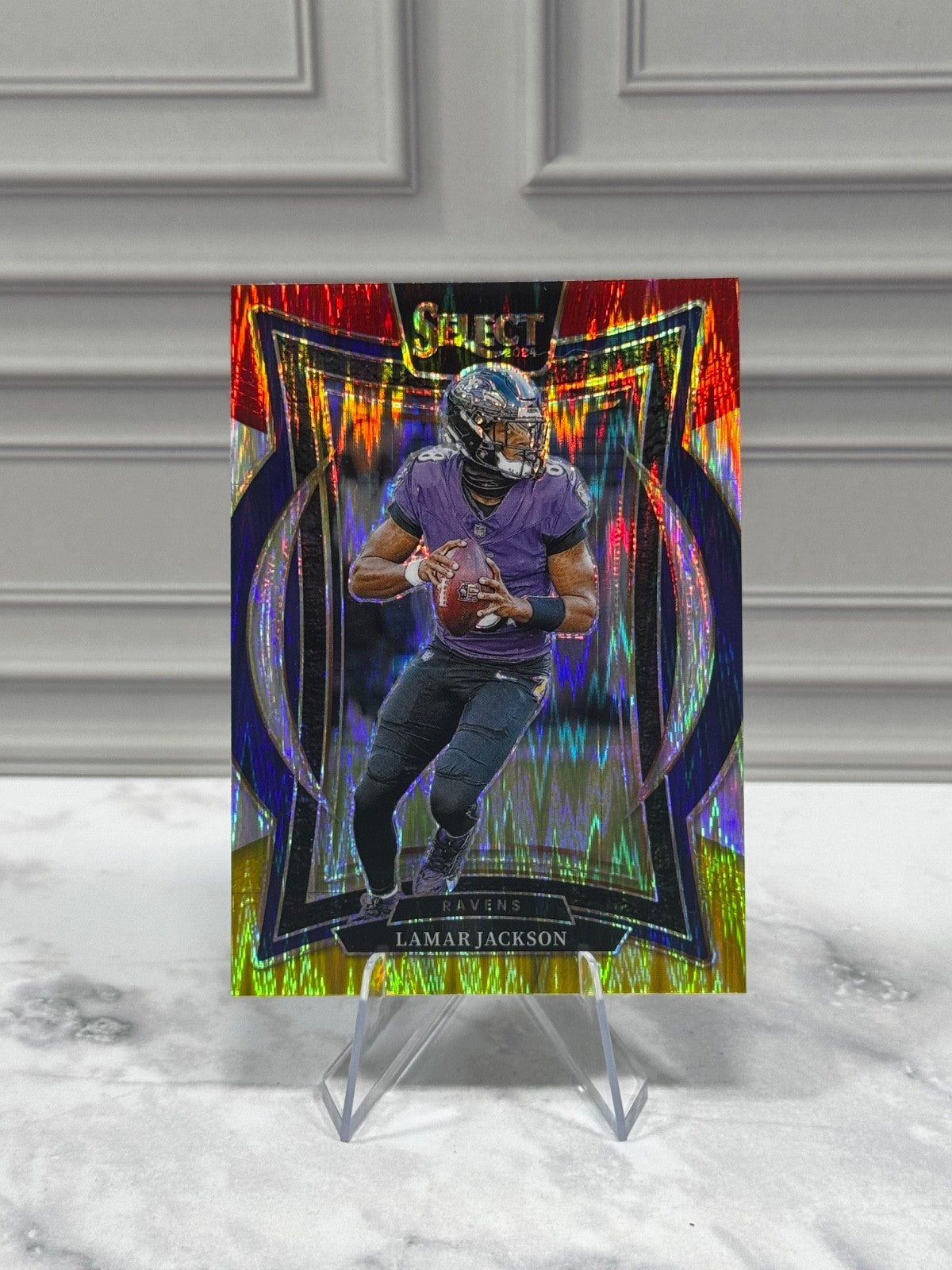 2024 Panini Select - Concourse Lamar Jackson #35 Red & Yellow Shock Prizm