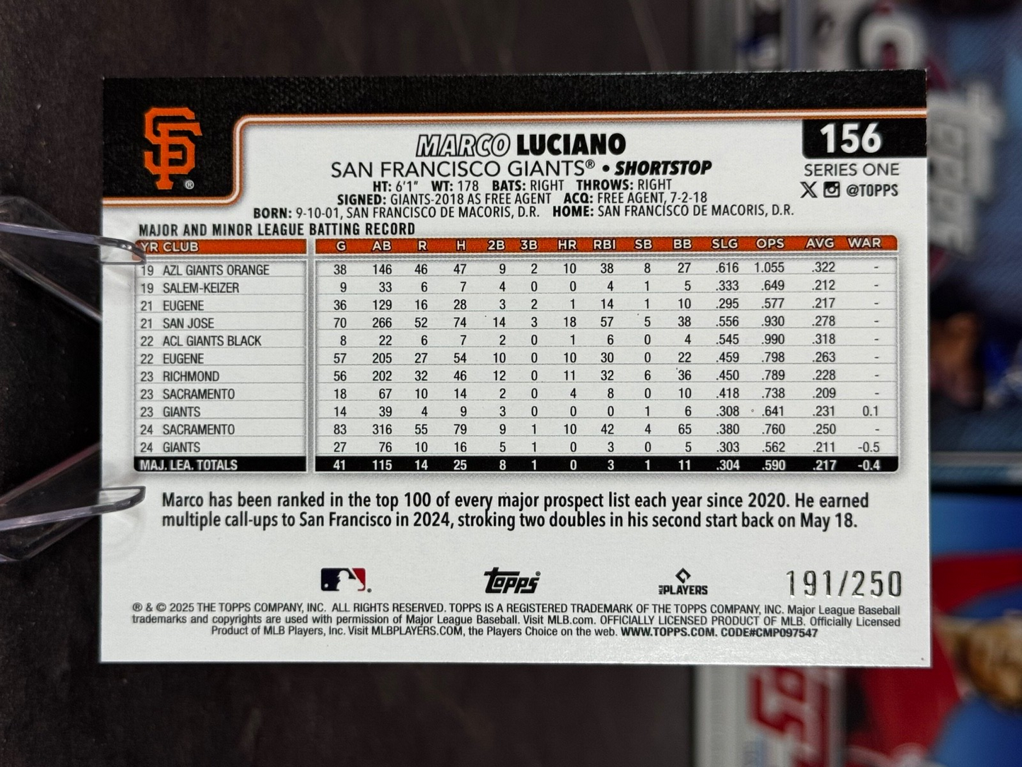 2025 Topps Series 1 - Marco Luciano #156 Purple Foil /250
