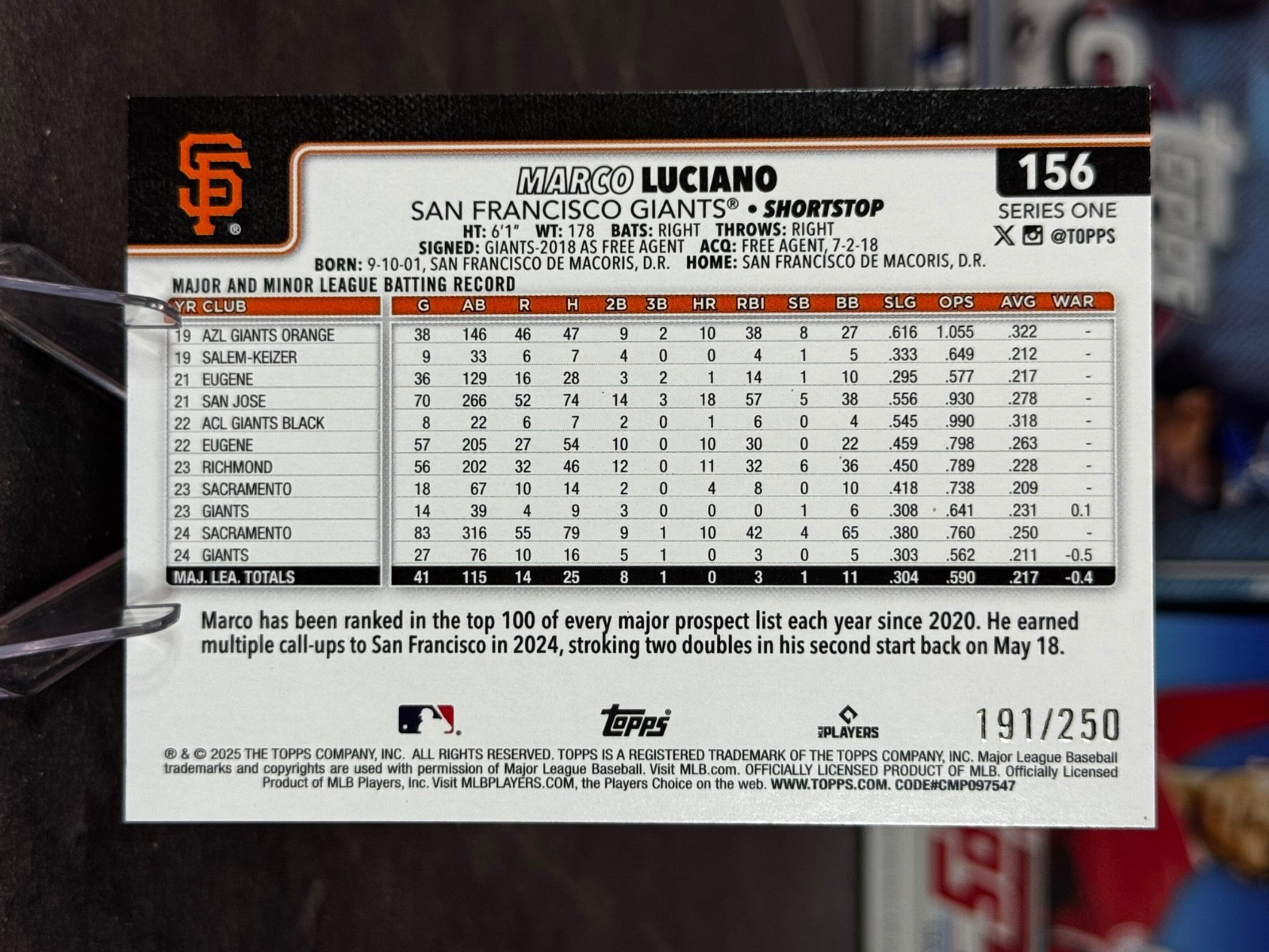 2025 Topps Series 1 - Marco Luciano #156 Purple Foil /250