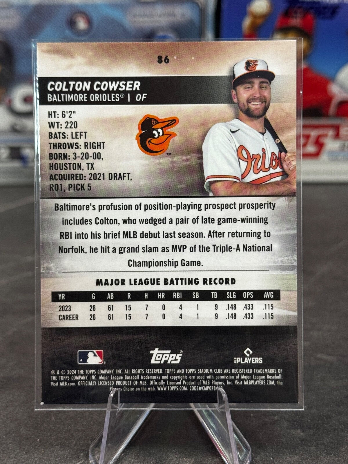 2024 Topps Stadium Club - Colton Cowser #86 Chrome (RC)