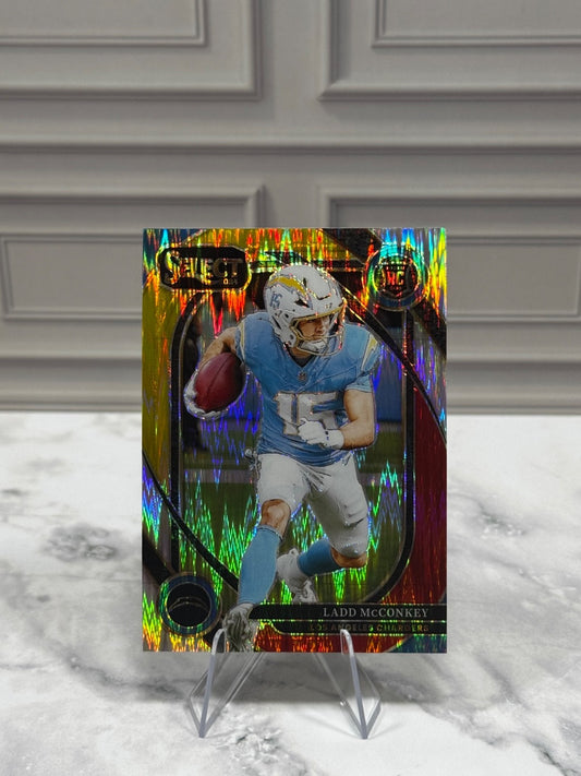 2024 Panini Select - Club Level Ladd McConkey #268 Red & Yellow Shock Prizm (RC)