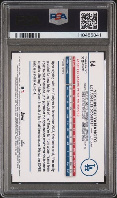 2024 TOPPS GILDED COLLECTION GOLD RAYWAVE #54 YOSHINOBU YAMAMOTO RC 19/25 PSA 9