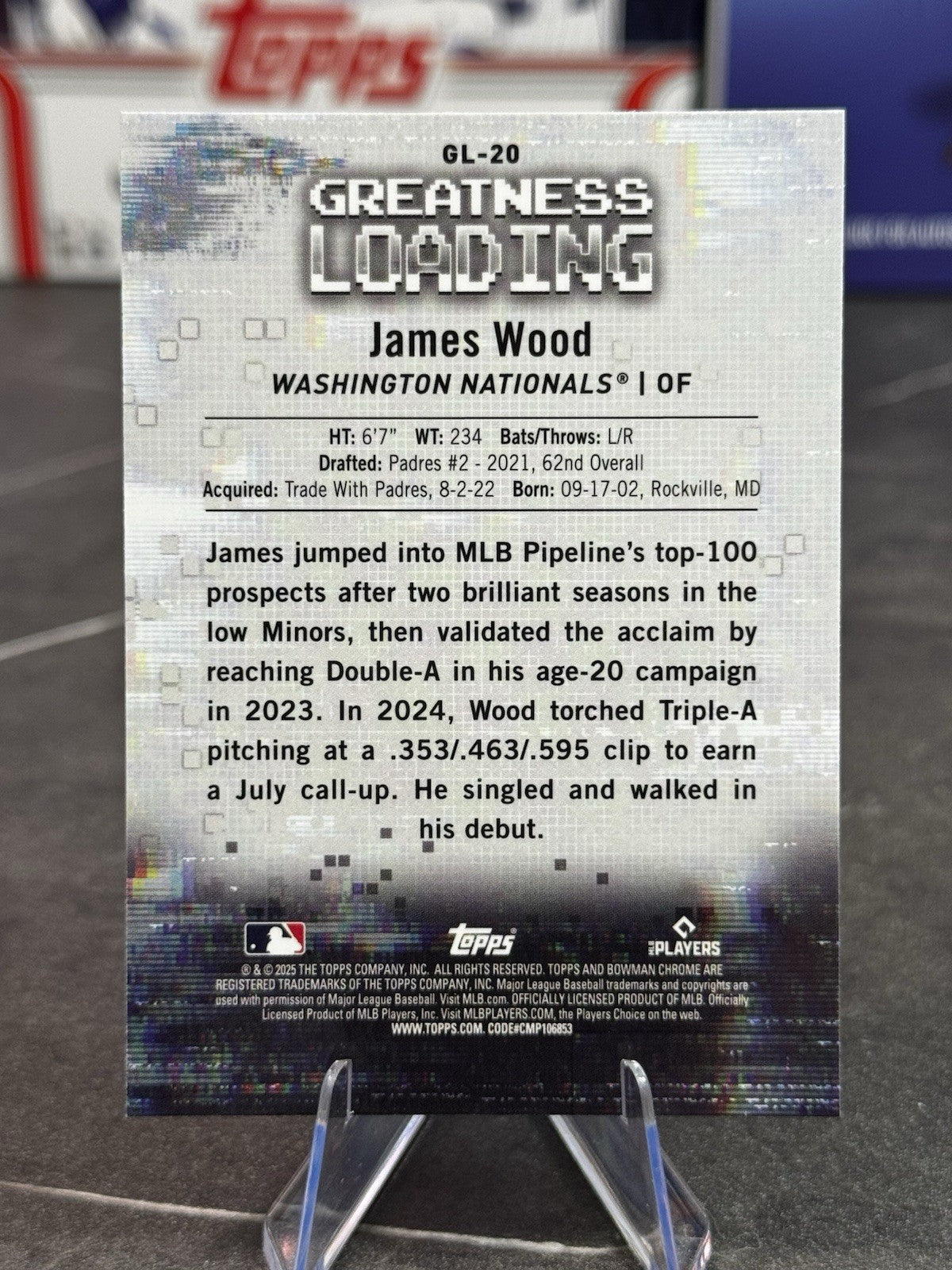 2025 Bowman Chrome James Wood Greatness Loading RC #GL-20 Washington Nationals
