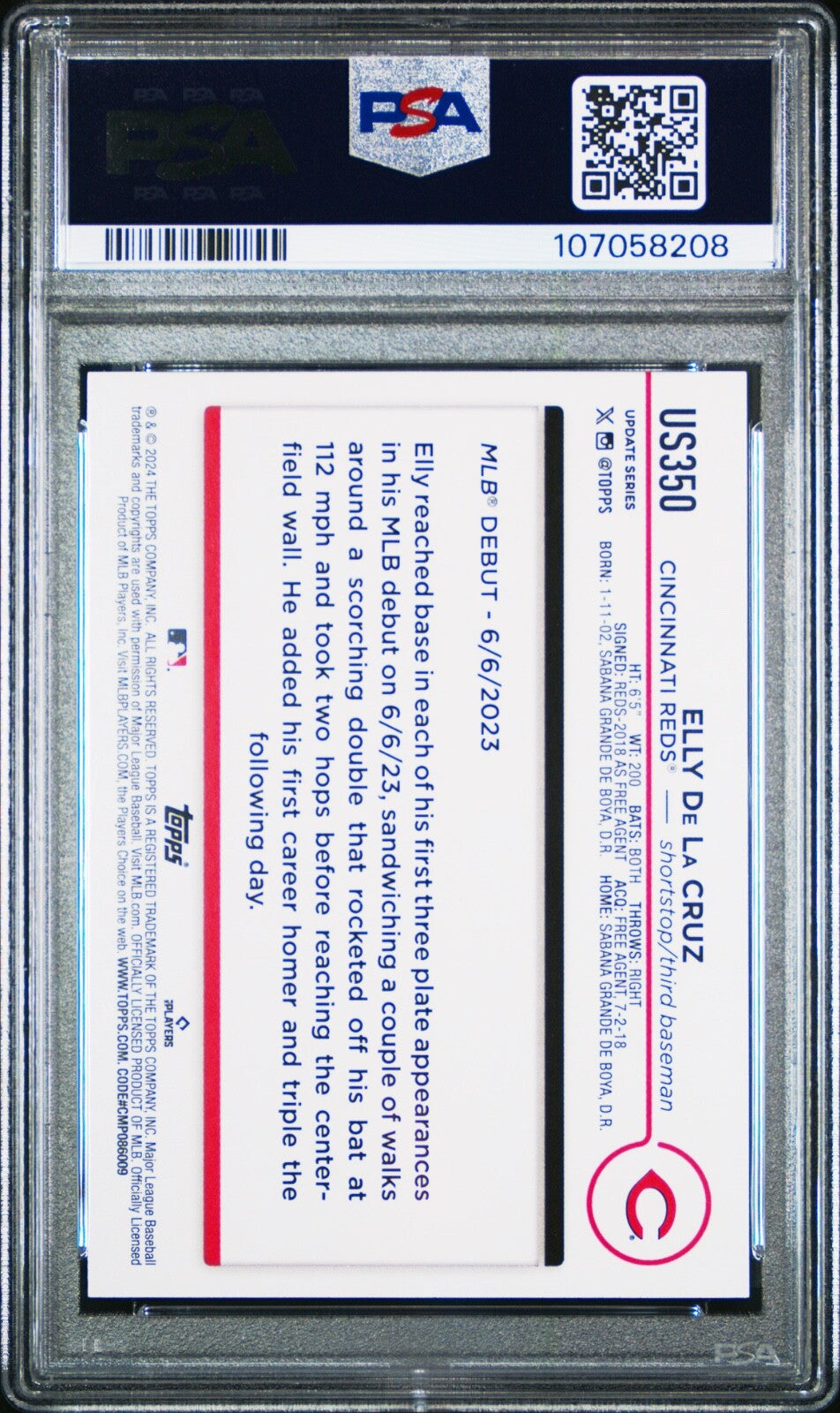 2024 TOPPS UPDATE ROYAL BLUE #US350 ELLY DE LA CRUZ ROOKIE RC PSA 8