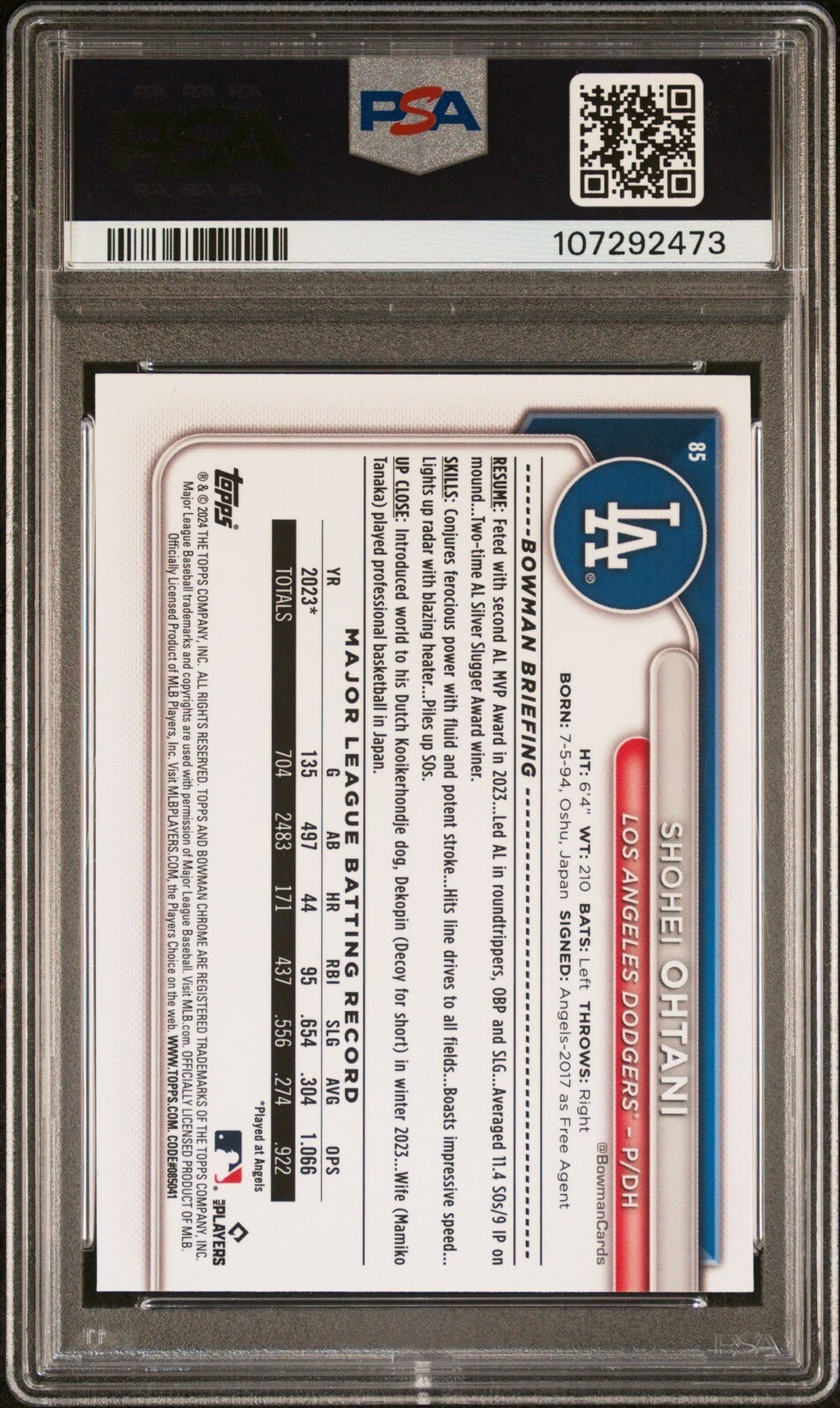 2024 Bowman Chrome - #85 Shohei Ohtani PSA 9
