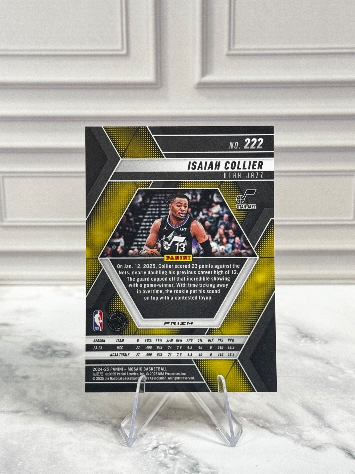 2024-25 Panini Mosaic - Rookies Isaiah Collier #222 Reactive Yellow Prizm (RC)