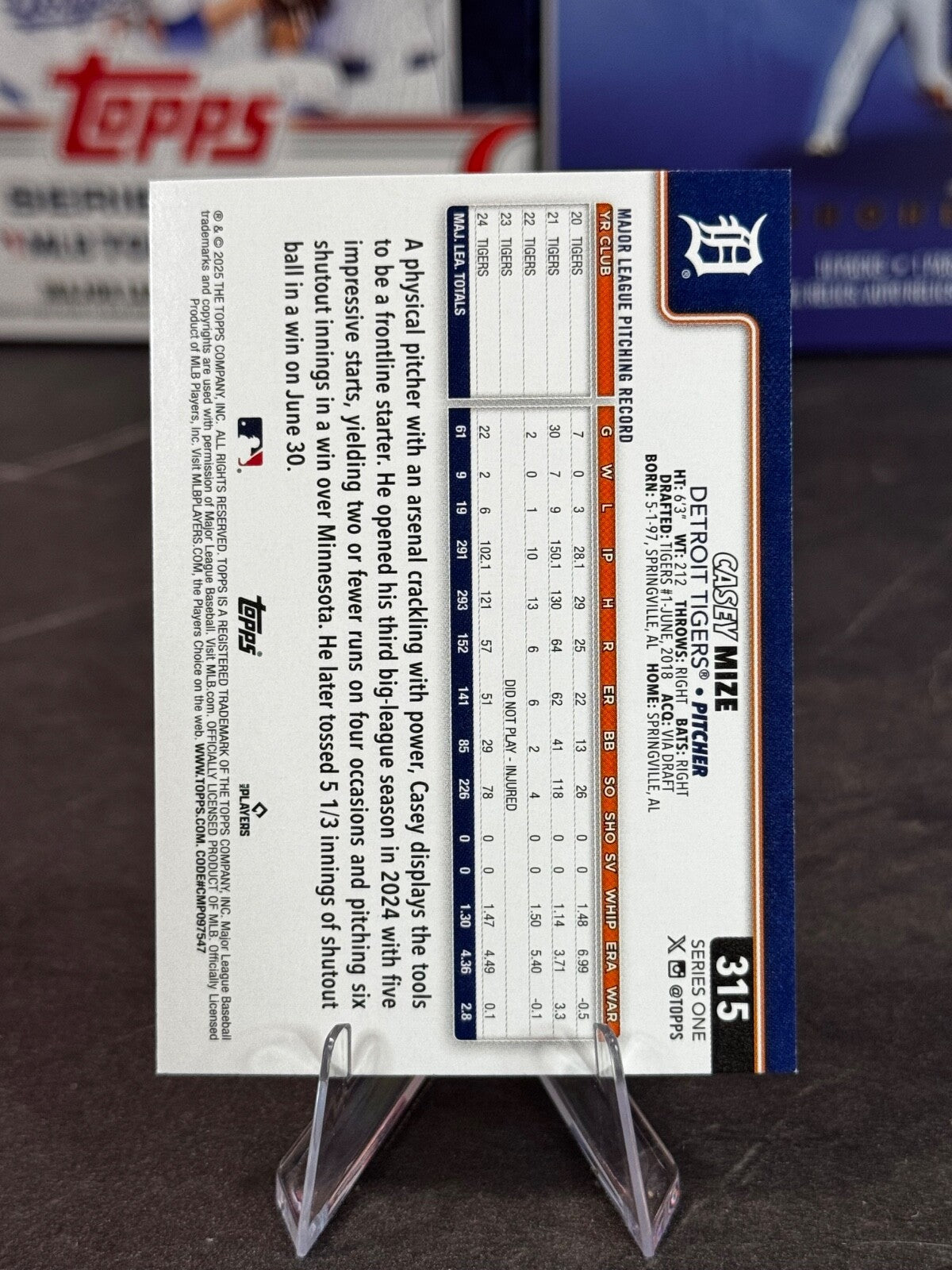 2025 Topps Series 1 - Casey Mize #315 Sandglitter