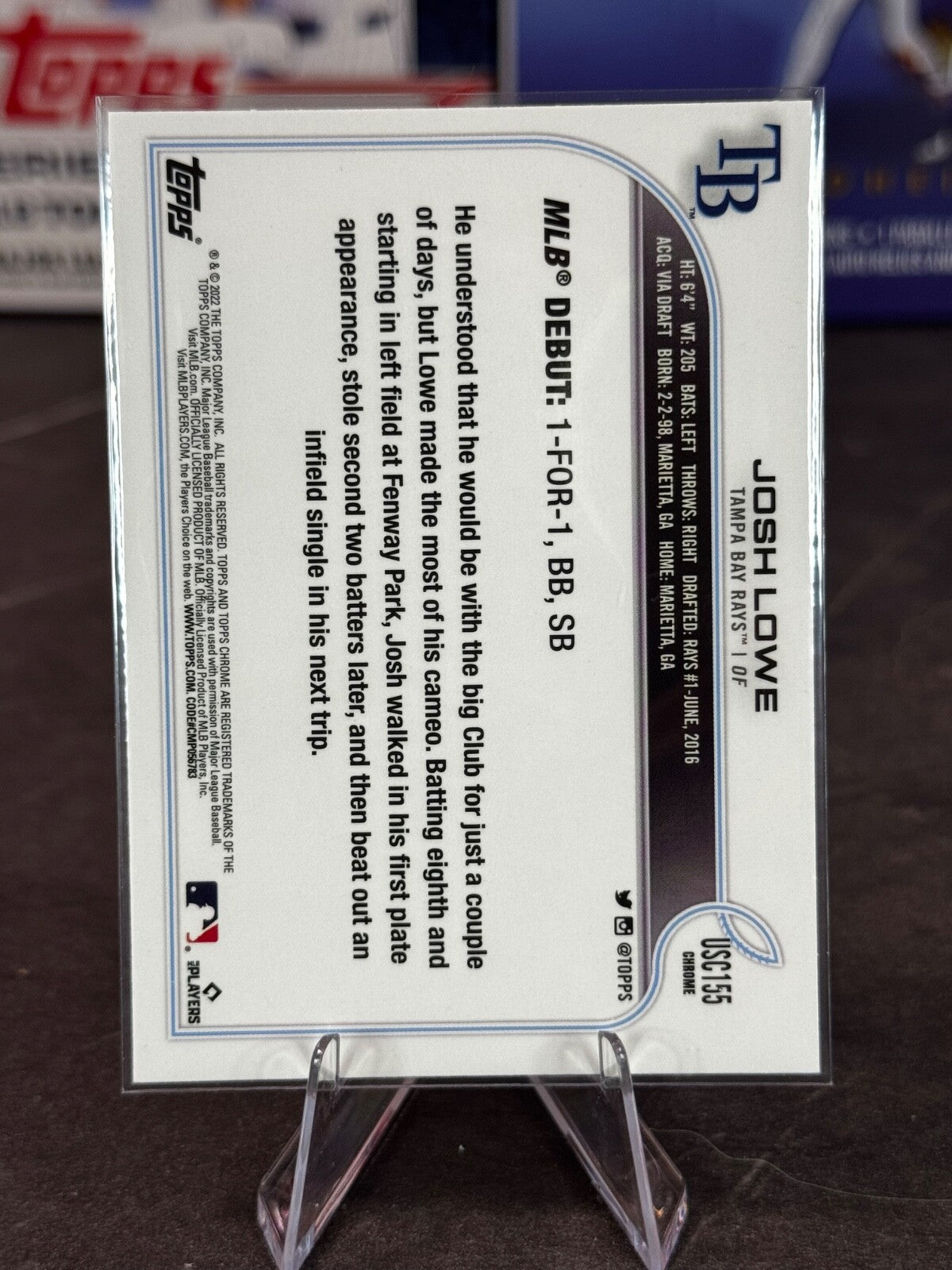 2022 Topps Chrome - Rookie Debut Josh Lowe #USC155 Purple Refractor (RC)