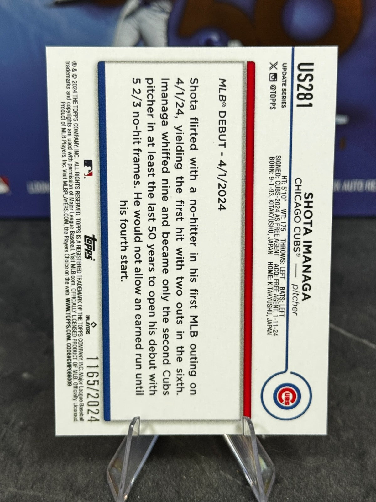 2024 Topps Update Series - Rookie Debut Shota Imanaga #US281 Gold /2024 (RC)