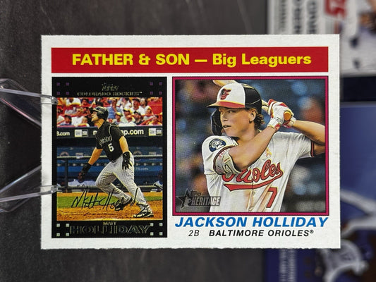 2025 Topps Heritage Baseball #66 Matt Holliday / Jackson Holliday Father & Son