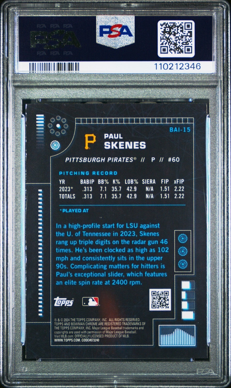 2024 Bowman AI - #BAI15 Paul Skenes PSA 9