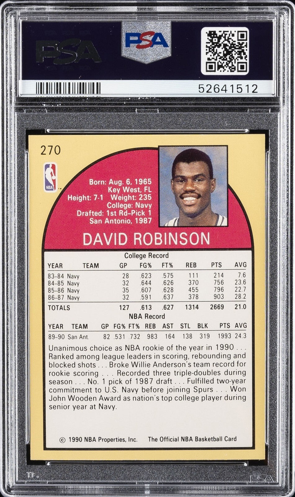 1990 Hoops - Rookie of the Year #270 David Robinson PSA 8