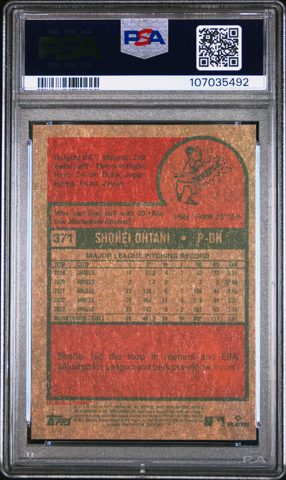 2024 TOPPS HERITAGE CHROME-SILVER #371 SHOHEI OHTANI 63/375 PSA 9
