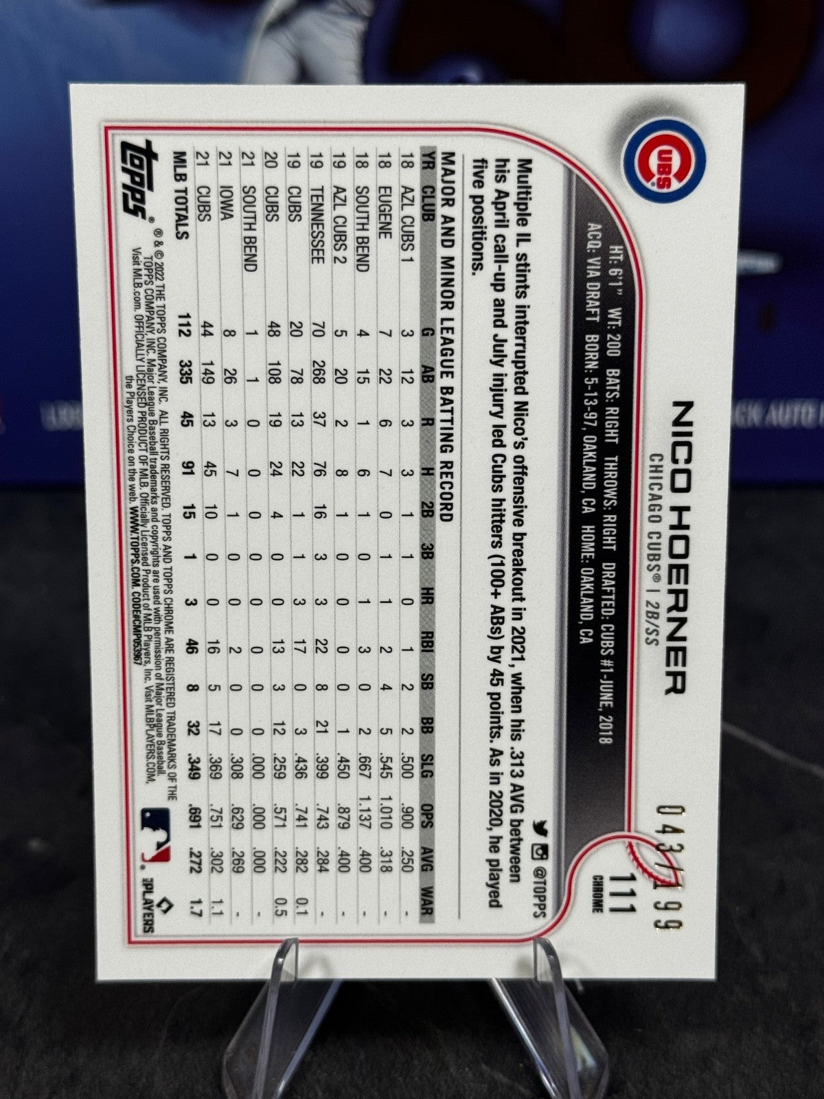 2022 Topps Chrome - Nico Hoerner #111 Aqua Mini-Diamond Refractor /199