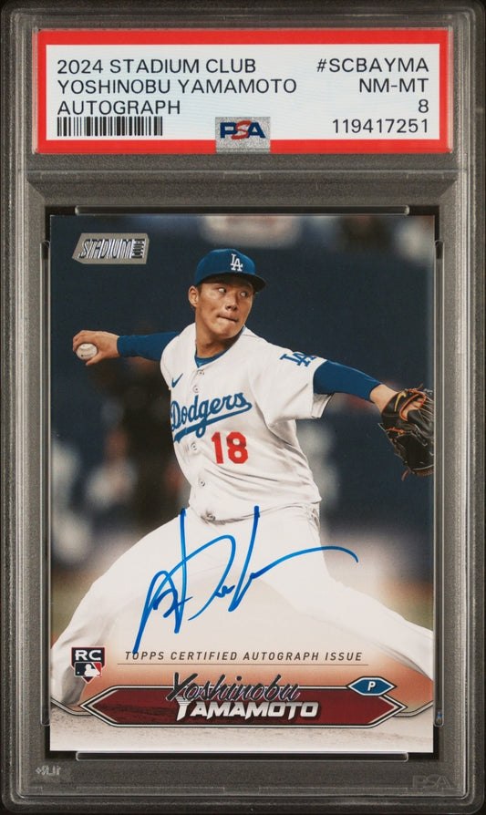 2024 TOPPS STADIUM CLUB BASE AUTOGRAPHS #SCBAYMA YOSHINOBU YAMAMOTO PSA 8