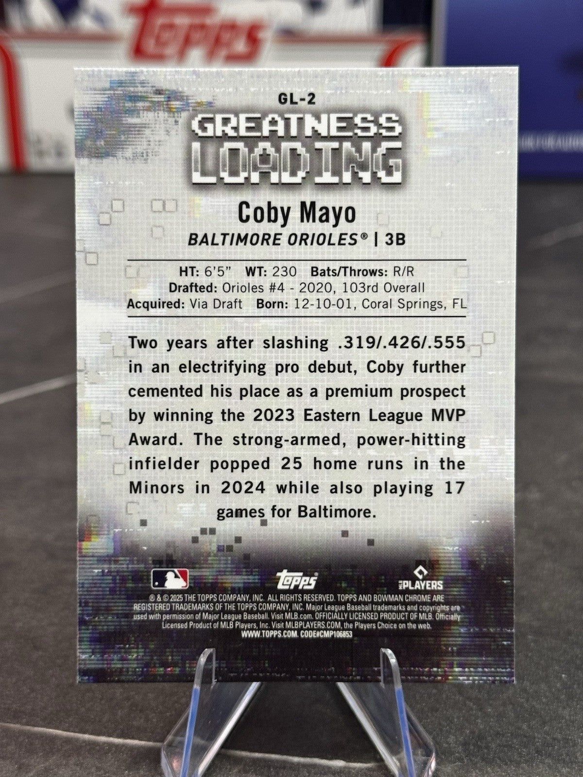 2025 Bowman Chrome Greatness Loading #GL-2 Coby Mayo Rookie RC