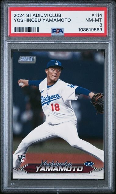 2024 Topps Stadium Club - #114 Yoshinobu Yamamoto Rookie (RC) PSA 8