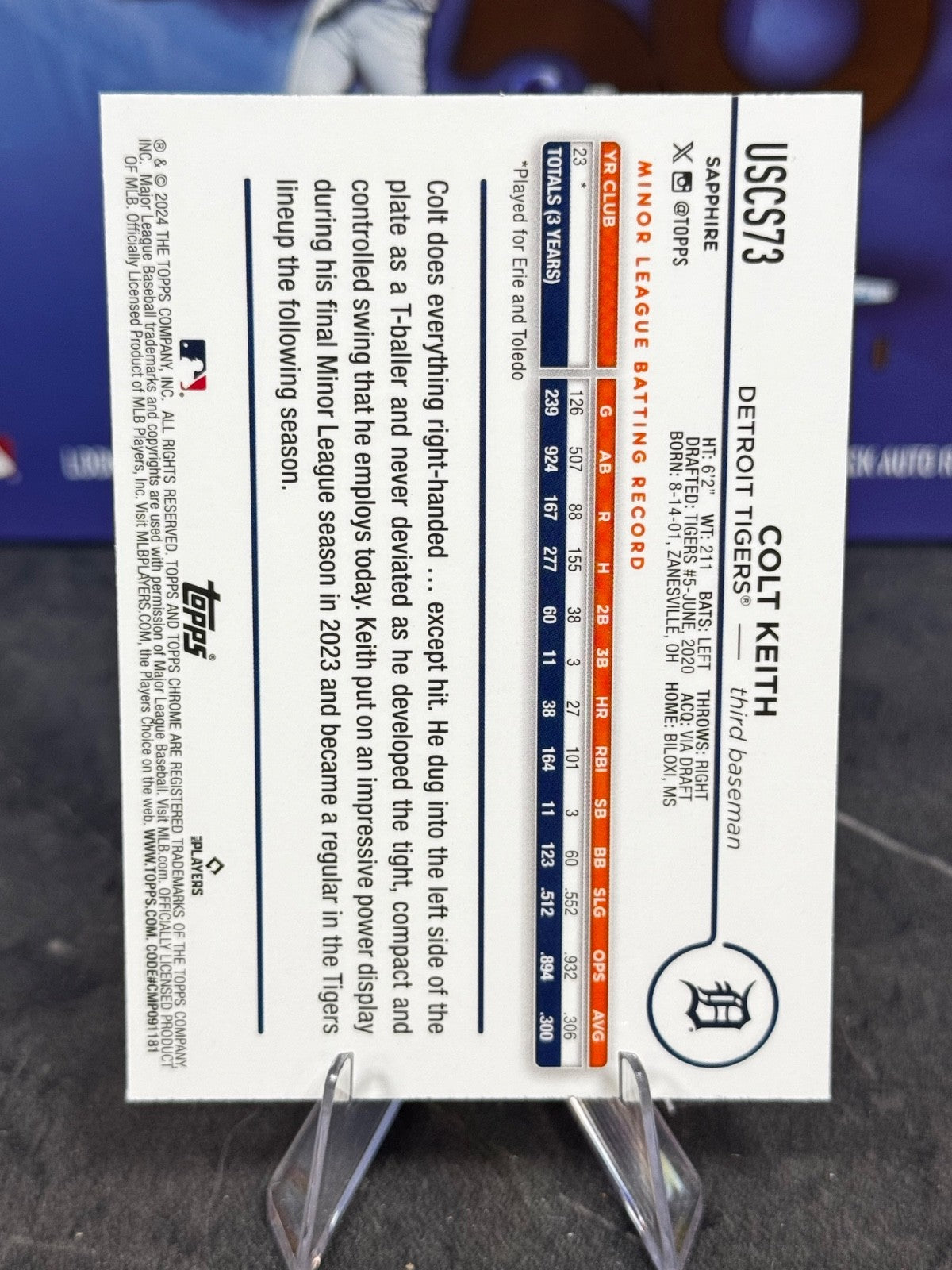 2024 Topps Chrome Update - Colt Keith Blue Sapphire Rookie #USCS73 (RC)