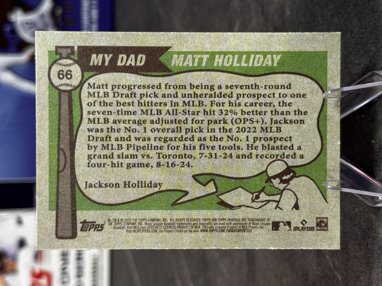 2025 Topps Heritage Baseball #66 Matt Holliday / Jackson Holliday Father & Son