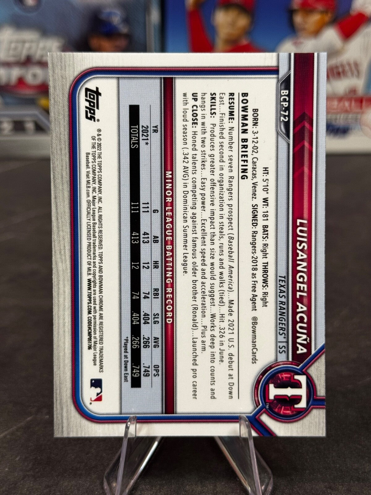 2022 Bowman - Chrome Prospects Luisangel Acuna #BCP-72 (RC)